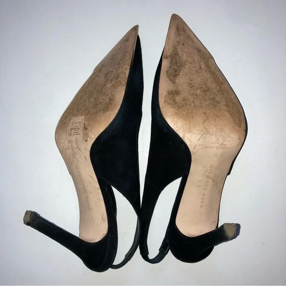 Good American Black Suede Leather Slingback Pointed Toe Pump Heels 7.5 - Picture 6 of 6